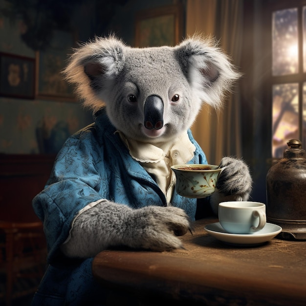 koala die koffie drinkt