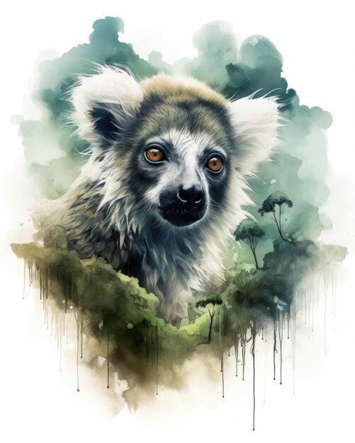 Koala Double exposure of a Koala and nature mountains trees in watercolor art