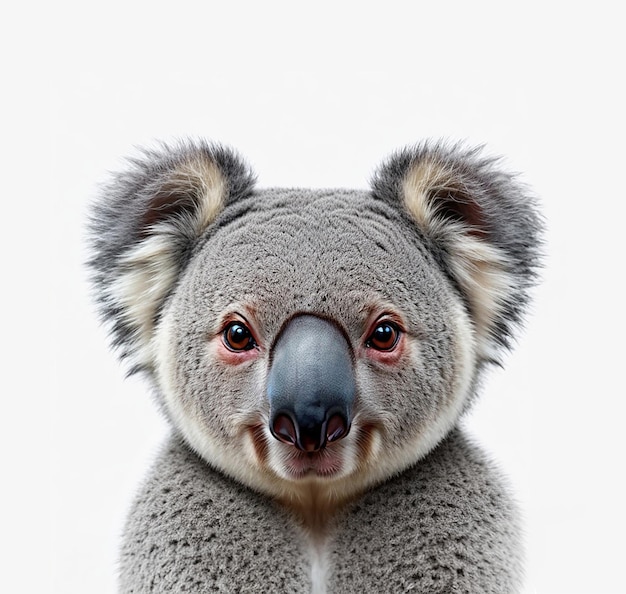 Koala face shot isolated on white background cutout