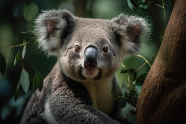 Koala is perched on a tree