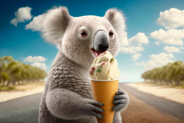 Koala is a scoop of ice cream in summer ai generated content