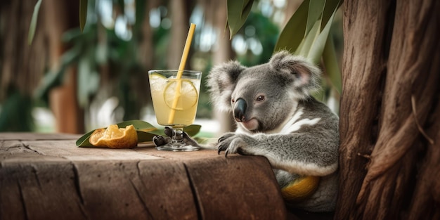 Koala is on summer vacation at seaside resort and relaxing on summer beach