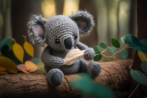 Photo koala knitting art illustration cute