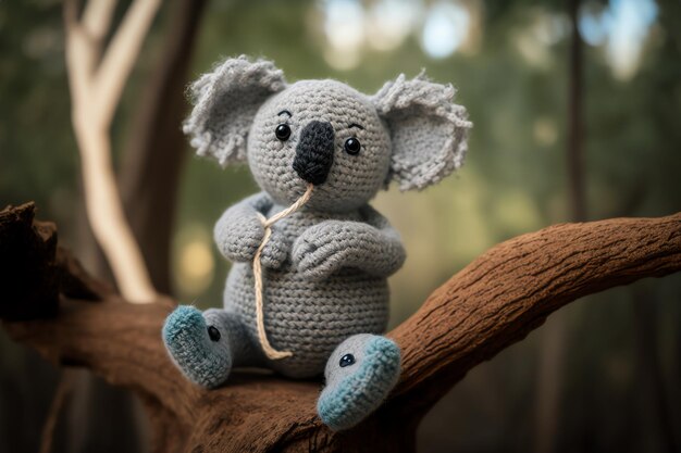 Photo koala knitting art illustration cute