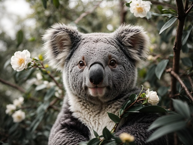 koala met prachtige zwart-witte bloemen