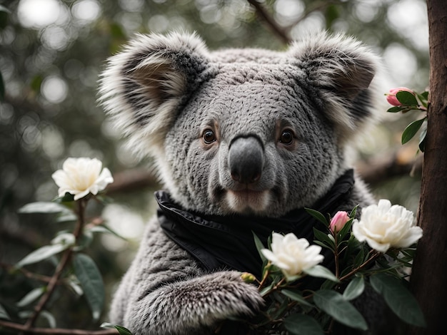 koala met prachtige zwart-witte bloemen