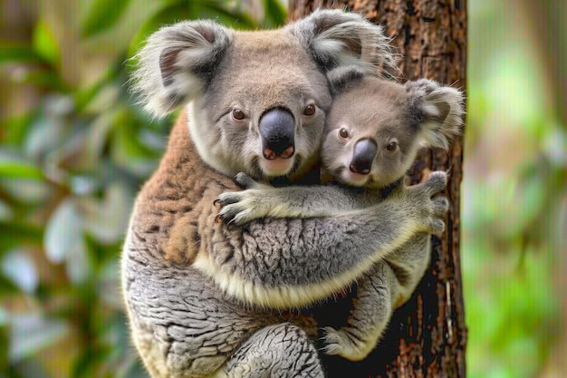 Foto madre koala con un bambino