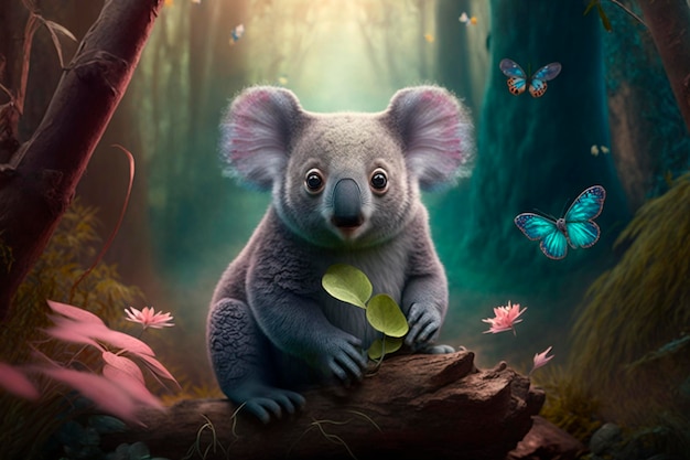 Koala in a mystical magical enchanted forest AI generated Content