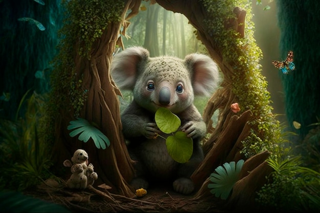 Koala in a mystical magical enchanted forest AI generated Content