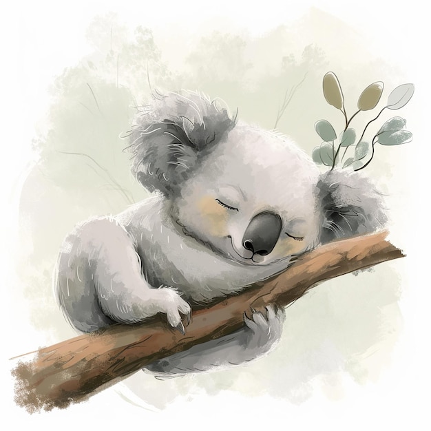 Koala portrayed in style watercolor adorable and sleepy