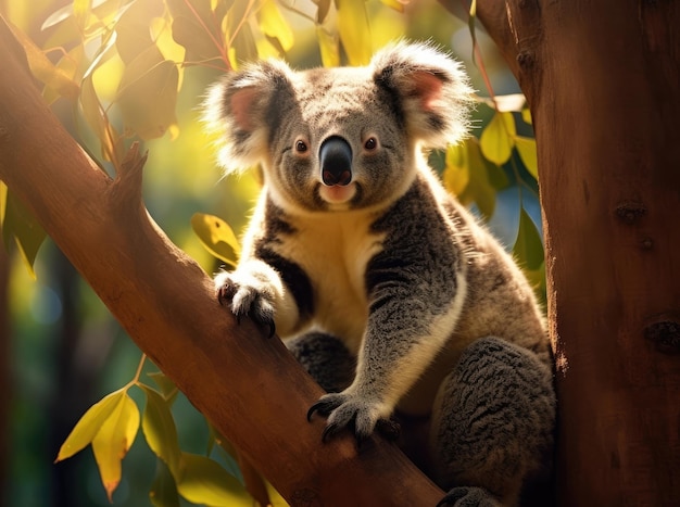 Koala in the summer eucalyptus forest on a sunny day