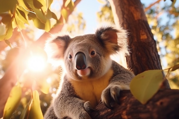 Photo koala on a tree in its natural habitat portrait of a koala