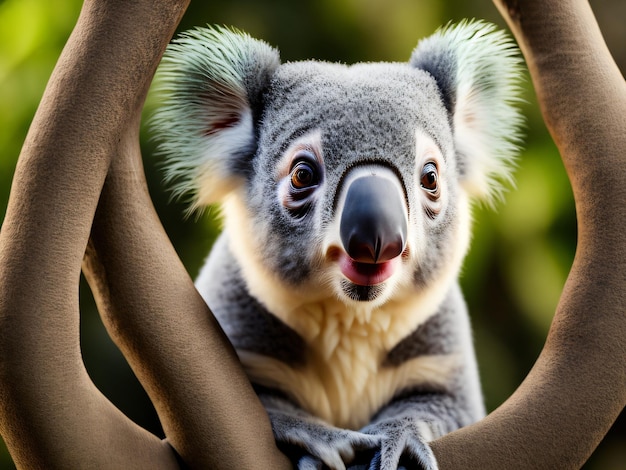 A koala in a tree with a heart shaped hole in the middle