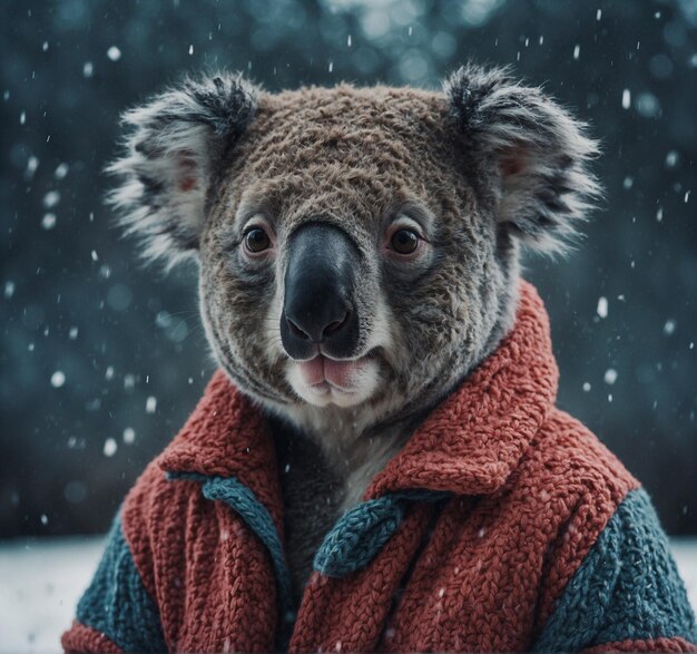 a koala wearing a sweater with a sweater on it