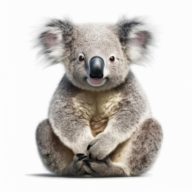 a koala with a black nose and a bow around its neck