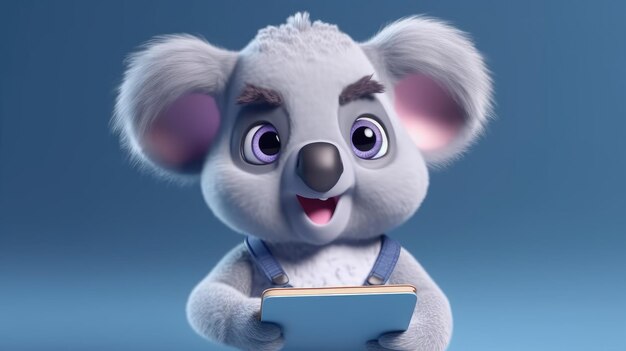 A koala with a book in his hands