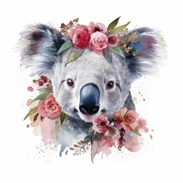 Koala with flowers on the head