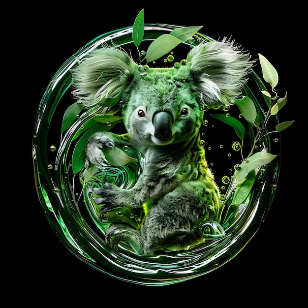 a koala with a green background and a green and yellow koala in the middle