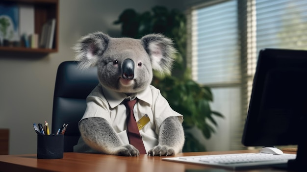 Koala zakenman in zijn kantoor