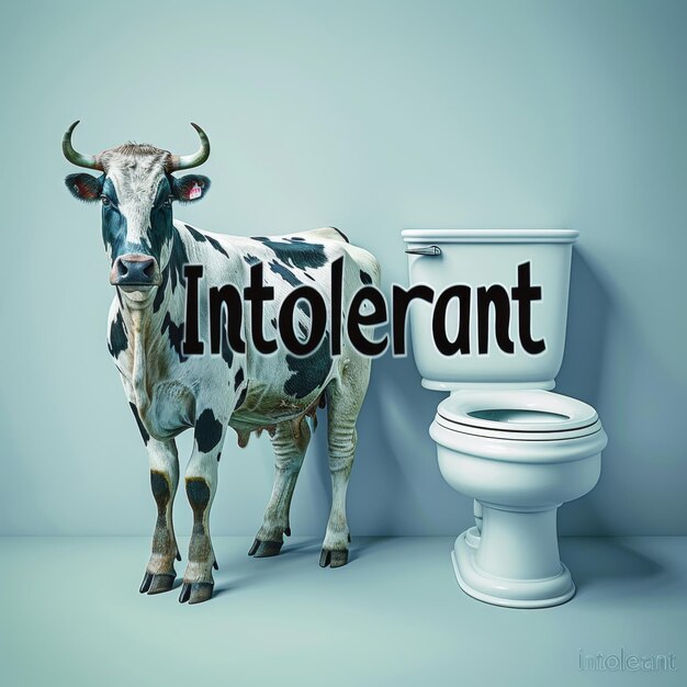 Koe die naast het toilet staat voor lactose-intolerantie