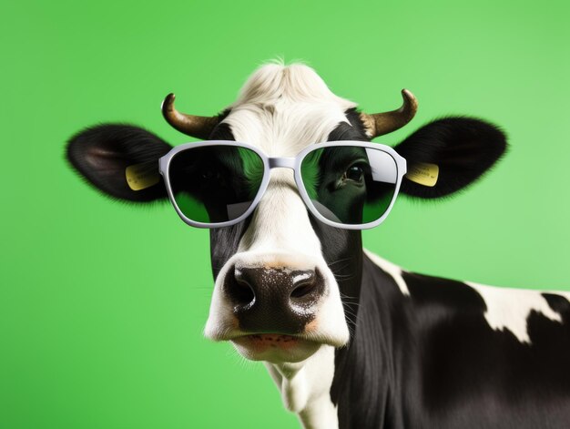 koe draagt een zonnebril op de groene achtergrond