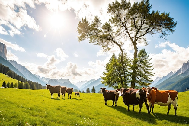 Koe grazen in een alpenweide Generatieve AI