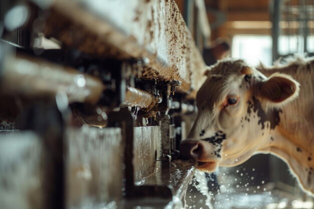 koe uier close-up met melkmachine koe boerderij