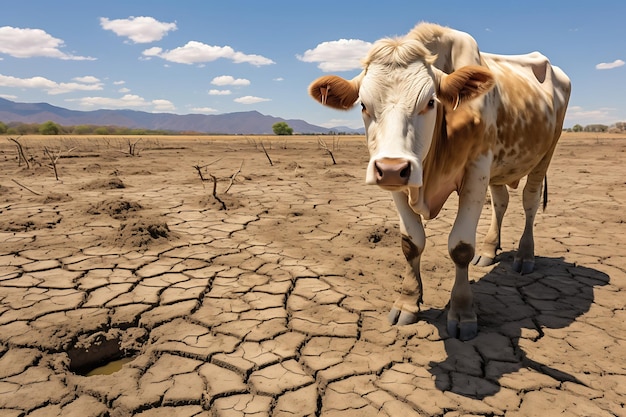 Koei in een veld kudde koeien in een paddock in een droge zomer droogte in Australië en Nieuw-Zeeland