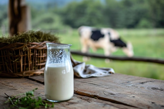 Koeien grazen op de weide met melk en hooi.