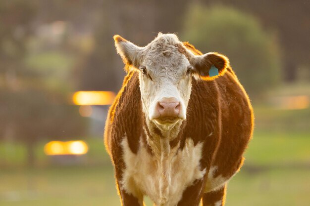 Koeien in een veld Stoeterij Beef stieren koe en vee grazen op gras in een veld in Australië