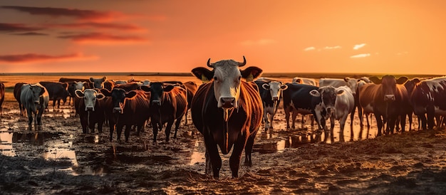 Koeien in zonsondergang Generatieve AI