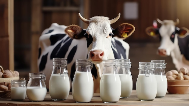 Foto koeien met potten melk melkproducten reclame