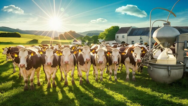 Foto koeienherden die in het voorjaar melk produceren voor gruyère-kaas in frankrijk