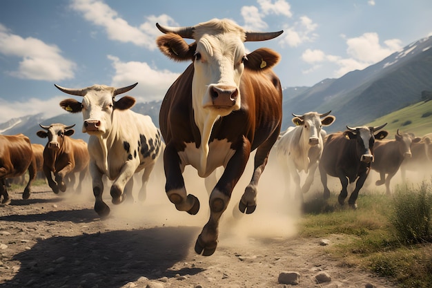 Foto koeienkolonie met dynamisch rennen