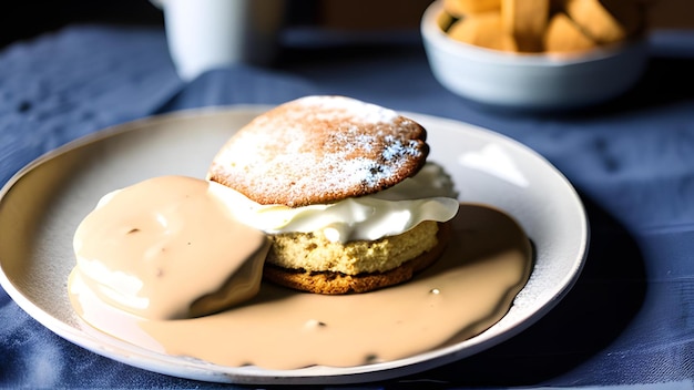 Koekjes en saus op een bord