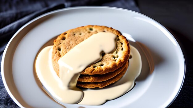 Koekjes en saus op een bord