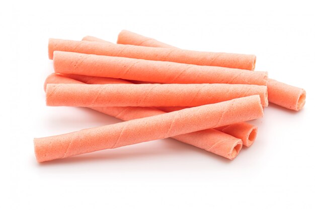 Koekjes wafelsticks met aardbeienroom