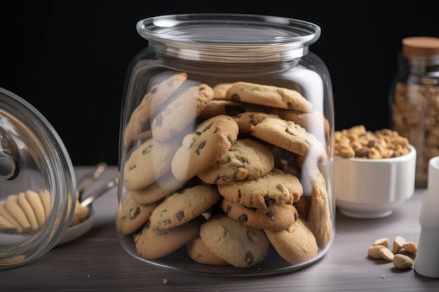 Koekjestrommel gevuld met hapklare koekjes en biscotti gemaakt met generatieve AI