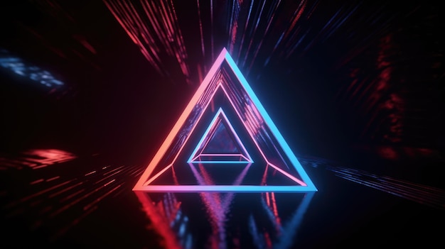 Koel geometrisch driehoekig figuur in neonlaserlicht Generatieve AI AIG21