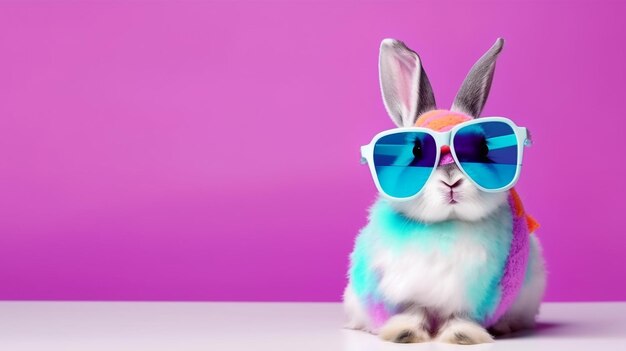 Koel konijntje met zonnebril op kleurrijke achtergrond Generatieve AI