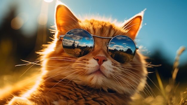 Koele kat die de zon opneemt gegenereerd door AI