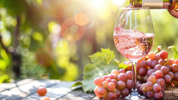 Koele roze wijn wordt in een glas gegoten Ai gegenereerd