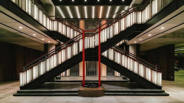 Koele trap met lichten in een modern gebouw
