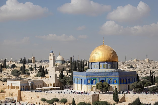 Koepel van de rots Alaqsa moskee oude stad van jeruzalempalestine