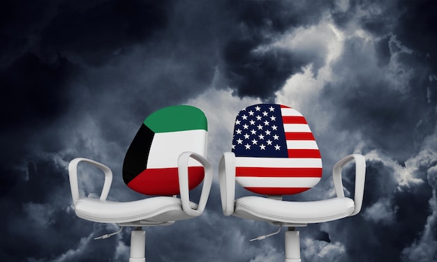 Koeweit en de VS zakenstoelen Internationl relatieconcept 3D Rendering