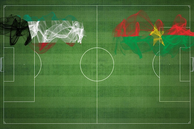 Koeweit versus Burkina Faso voetbalwedstrijd nationale kleuren nationale vlaggen voetbalveld voetbalwedstrijd Competitieconcept Kopieer ruimte