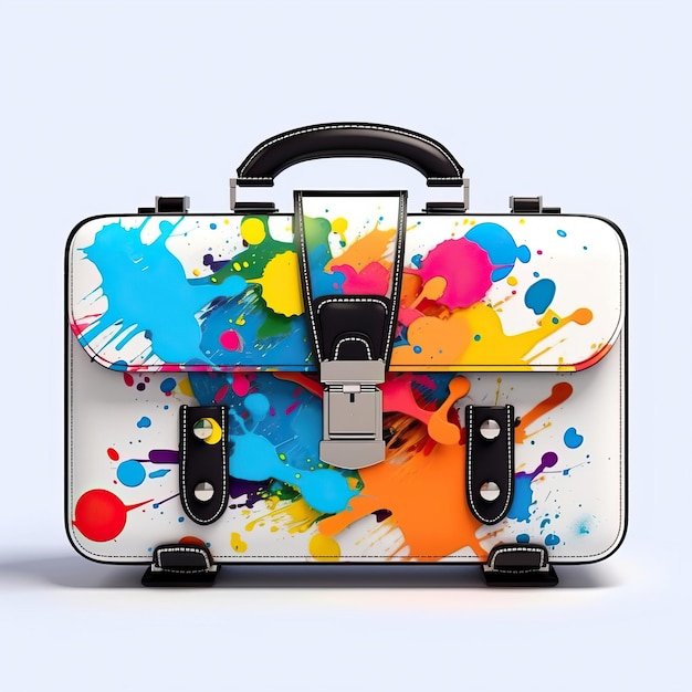 Foto koffer kleurrijke kunststijl witte achtergrond hoog