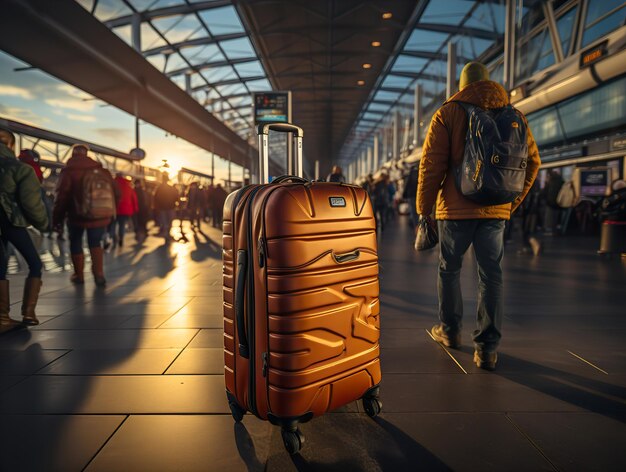 Foto koffer op de luchthaven terminal generatieve ai