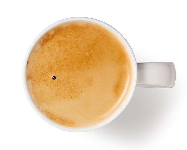 Foto koffie beker top view geïsoleerd op witte achtergrond met clipping pad