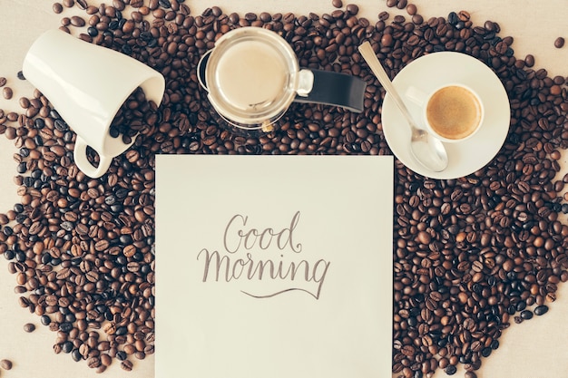 Koffie concept met goedemorgen bericht